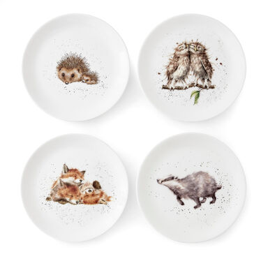 Wrendale Designs Coupe Plates S/4 Assorted. Badger, Hedgehog, Fox, Owl